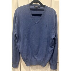 Polo Ralph Lauren Men's Blue Long Sleeve V-neck Prima Cotton Sweater Size XL